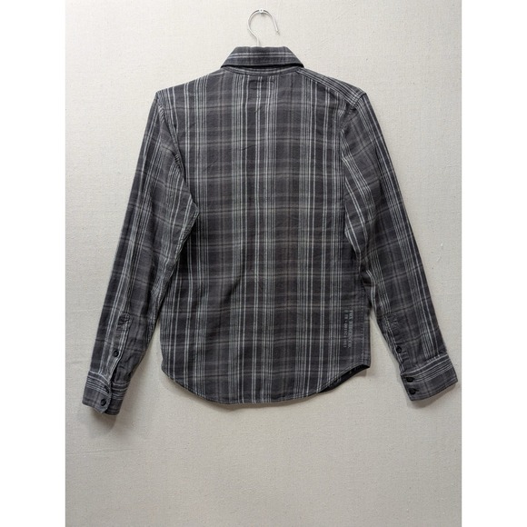 Fox Racing Plaid Button Up Shirt Gray White Stripe Long Sleeve Mens S Casual - Picture 2 of 13